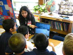 Locked school seventh grade students preparing for their class presentation on Nepal.